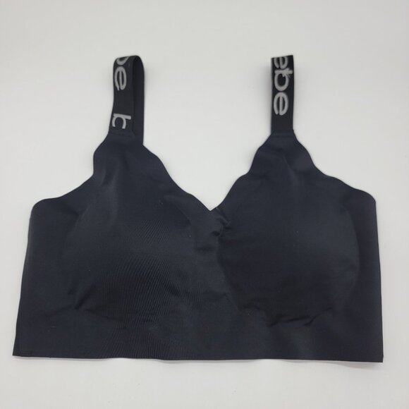 Bebe Sports Bra Size 1X Black Adjustable Straps Nylon Spandex Logo Padded - Picture 1 of 4